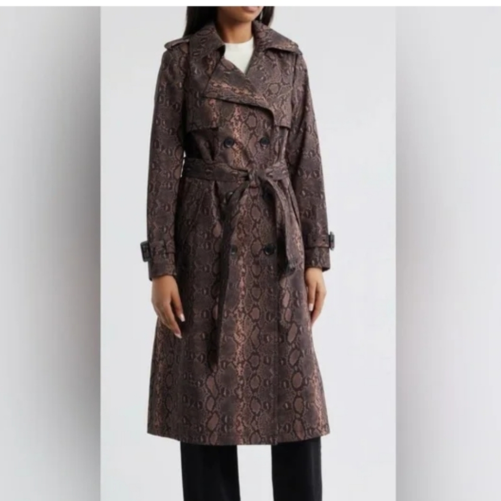 NWT BCBG Maxazria Trench Coat In Brown Snakeskim NWT Size XS